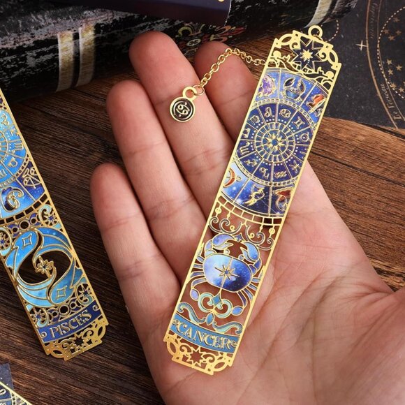 $8 LIVE! Zodiac metal work bookmarks w/ enamel & golden details & zodiac charm - Picture 3 of 3